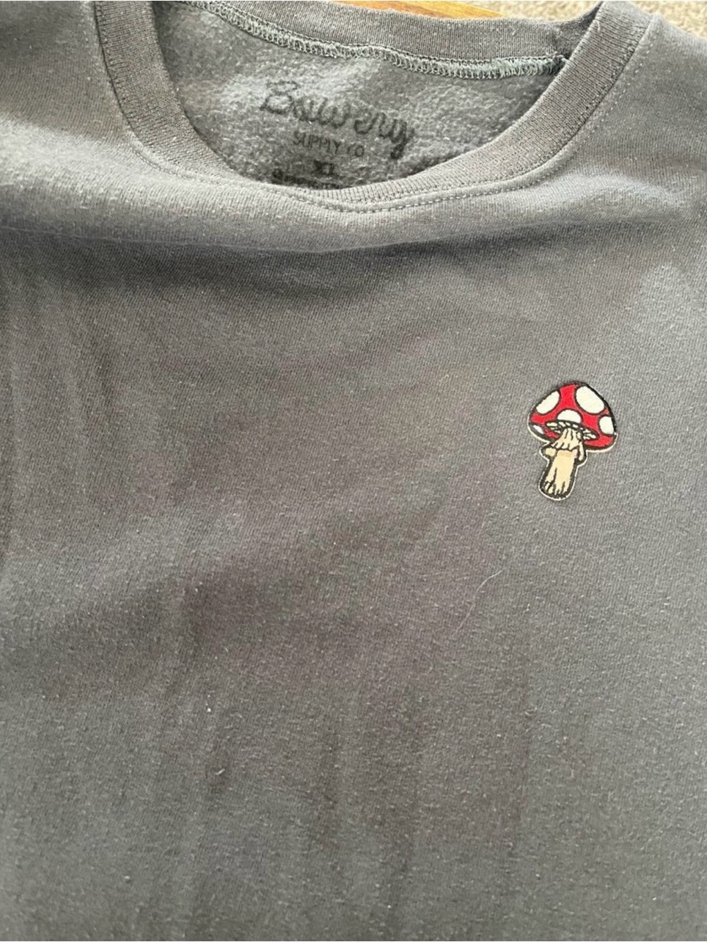 Grey Sweatshirt with Red Mushroom Patch - Brandy Melville
